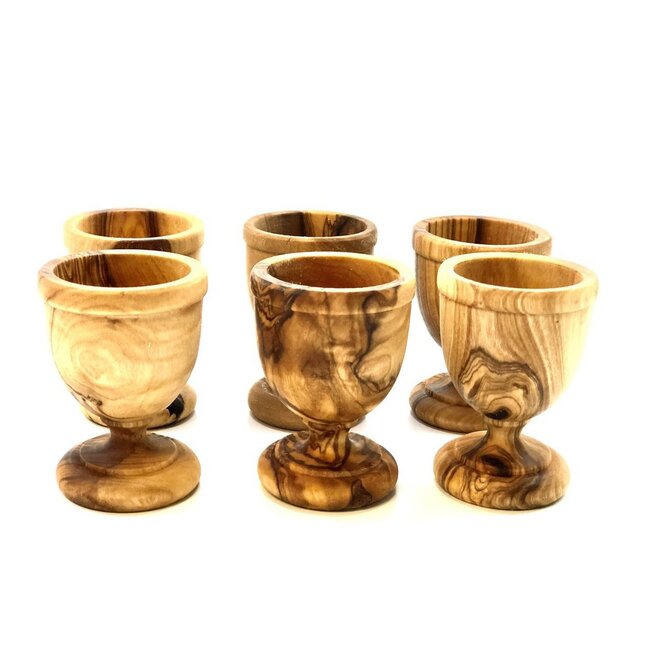 Dream-Living Set van 6 klassieke eierdopjes gemaakt van olijfhout