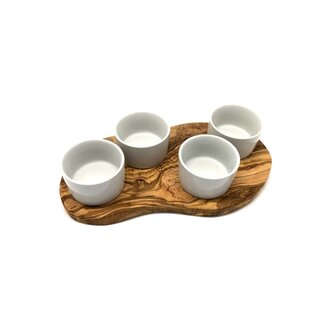 Dream-Living Serveerplank voor dipsauzen incl. 4 porseleinen schaaltjes
