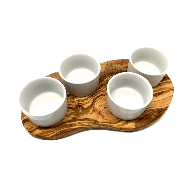 Dream-Living Serveerplank voor dipsauzen incl. 4 porseleinen schaaltjes