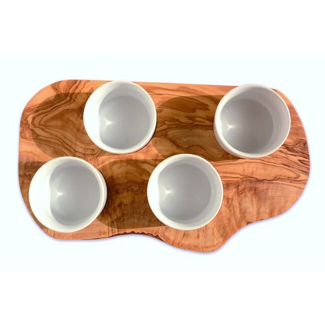 Dream-Living Serveerplank voor dipsauzen incl. 4 porseleinen schaaltjes