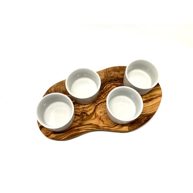 Dream-Living Serveerplank voor dipsauzen incl. 4 porseleinen schaaltjes