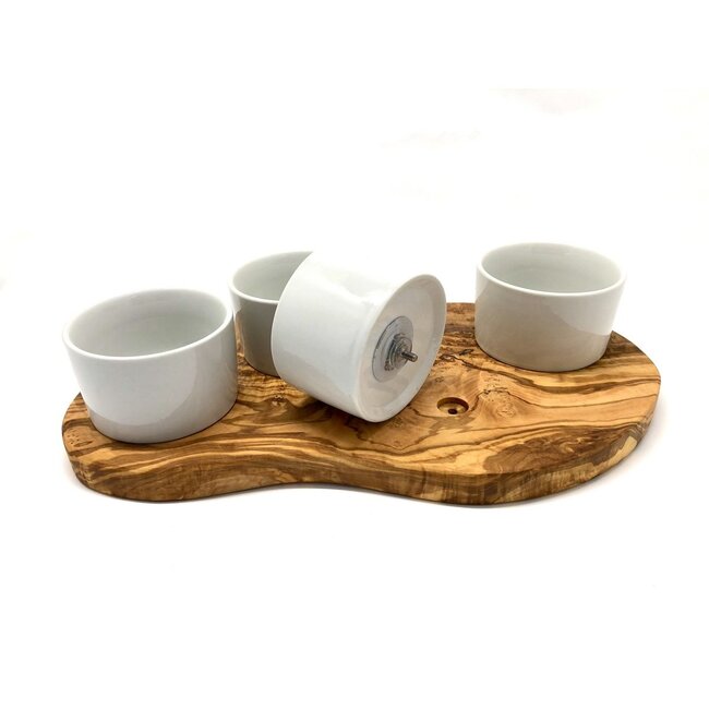 Dream-Living Serveerplank voor dipsauzen incl. 4 porseleinen schaaltjes