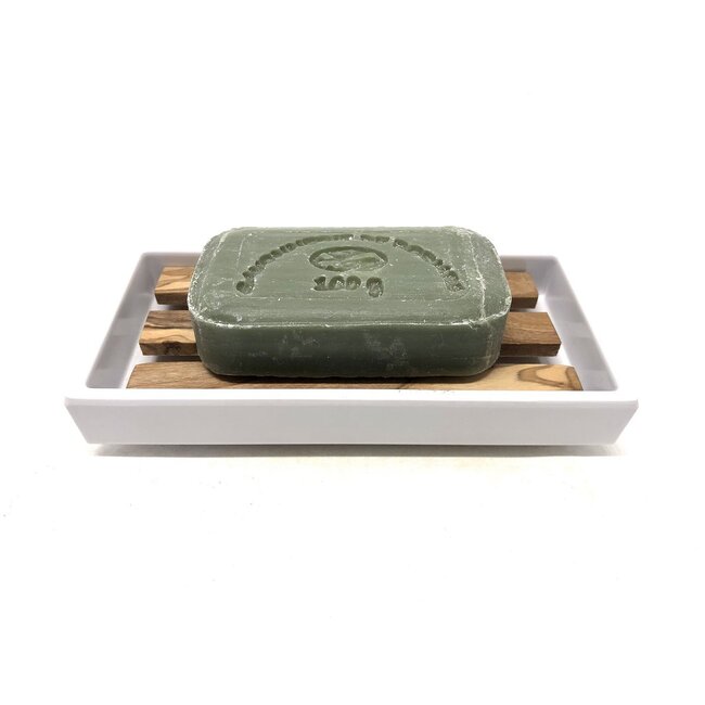 Dream-Living Zeepbakje rechthoekig groot melamine met inleg van olijfhout