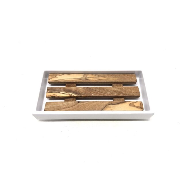 Dream-Living Zeepbakje rechthoekig groot melamine met inleg van olijfhout