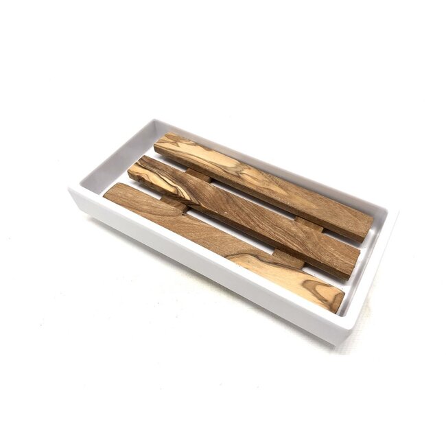 Dream-Living Zeepbakje rechthoekig groot melamine met inleg van olijfhout