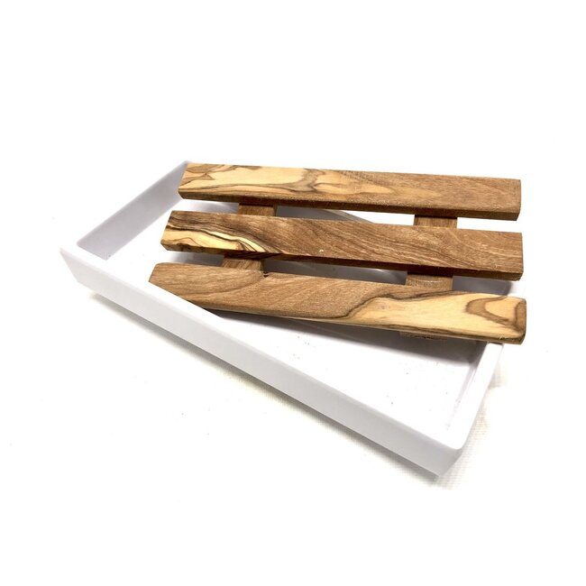 Dream-Living Zeepbakje rechthoekig groot melamine met inleg van olijfhout