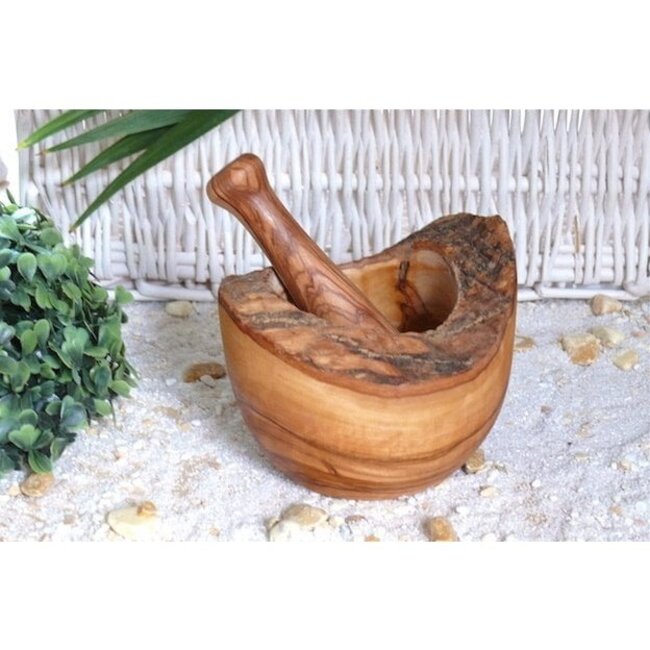 Dream-Living Vijzel rustiek Ã˜ 12 cm incl. stamper van olijfhout