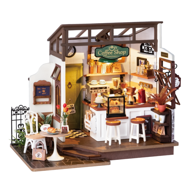DIY Creations DIY Huisje Slow Life Café, Robotime, DG162, 25x15x19,5cm