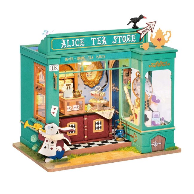 DIY Creations DIY Huisje Alice's Tea Store met LED verlichting, Robotime, DG156, 20x14x22cm