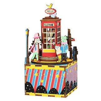 DIY Creations Muziekdoos Hout DIY 3D Puzzel Phone Booth, Robotime, AM401, 9×8,1×17,1 cm