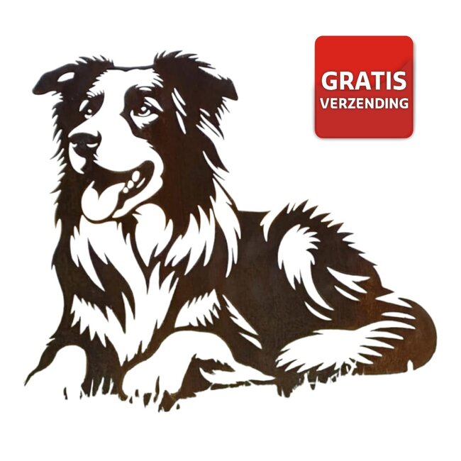 Siermetaal Tuindecoratie Liggende bordercollie | 81.3 cm x 69.3 cm