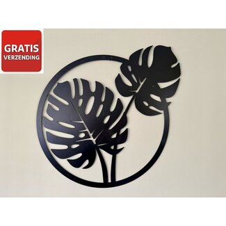 Wandecoratie zwart  metaal monstera