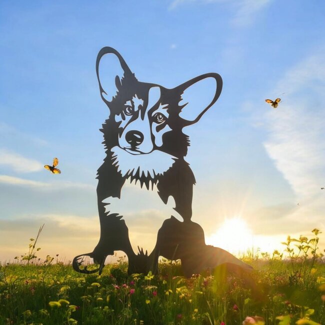 Siermetaal Tuindecoratie metaal van corgi hond | 72.0 cm 44.7 cm