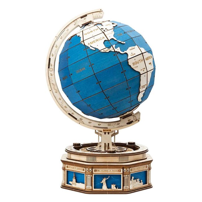 DIY Creations Houten Puzzel 3D The Globe Blauw, Robotime, ST002, 32,5x29x52cm
