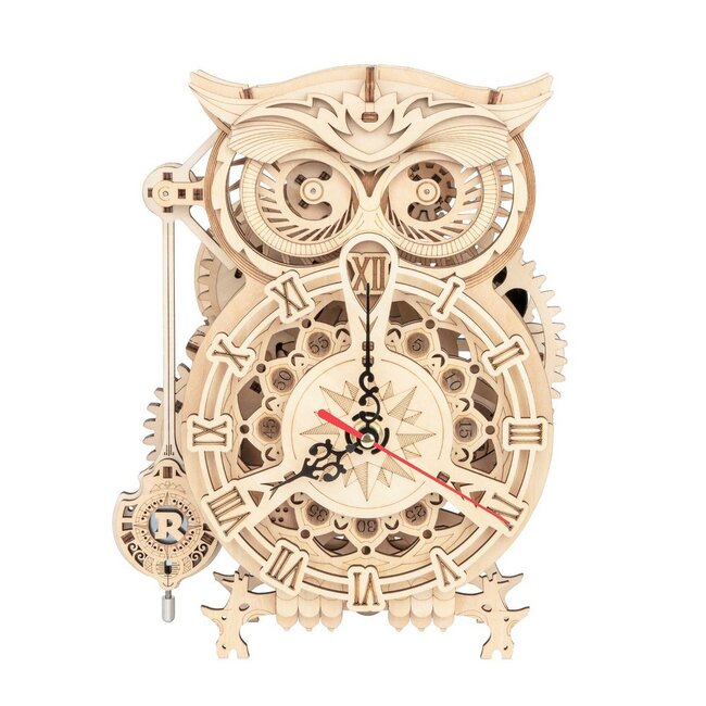DIY Creations Houten Puzzel 3D Uil/ Owl Clock, Robotime, LK503, 20,6x12,8x26,5cm