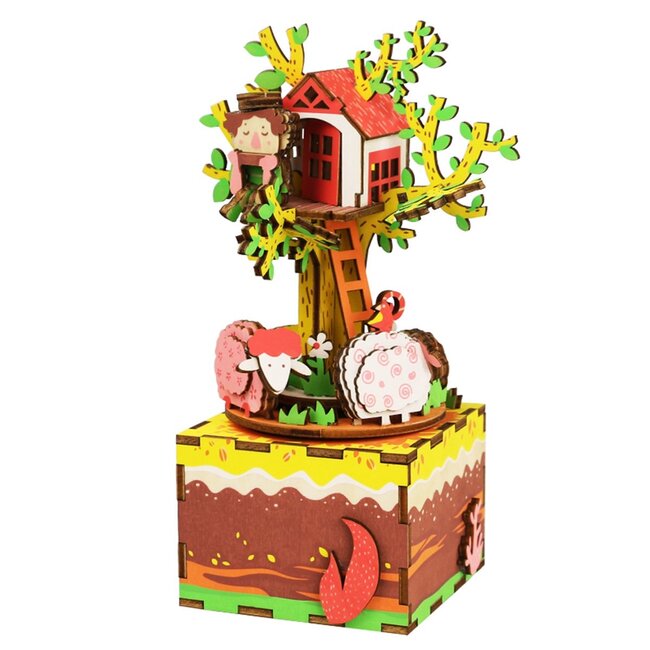 DIY Creations Muziekdoos Hout DIY 3D Puzzel Tree House, Robotime, AM408, 11,6×11,5×19,5 cm