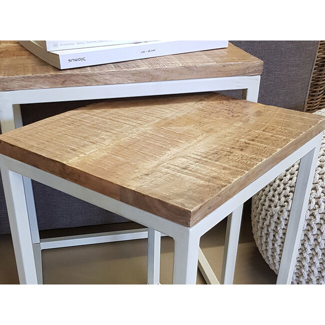 Dream-Living Banktafel-bijzettafel set van 2 stuks wit metaal hout