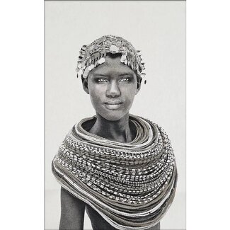 MONDiART Gobelin geweven wandtapijt 120/180 Samburu Meisje Zwart/Wit WH2007 uitgerekt op een draagbalk