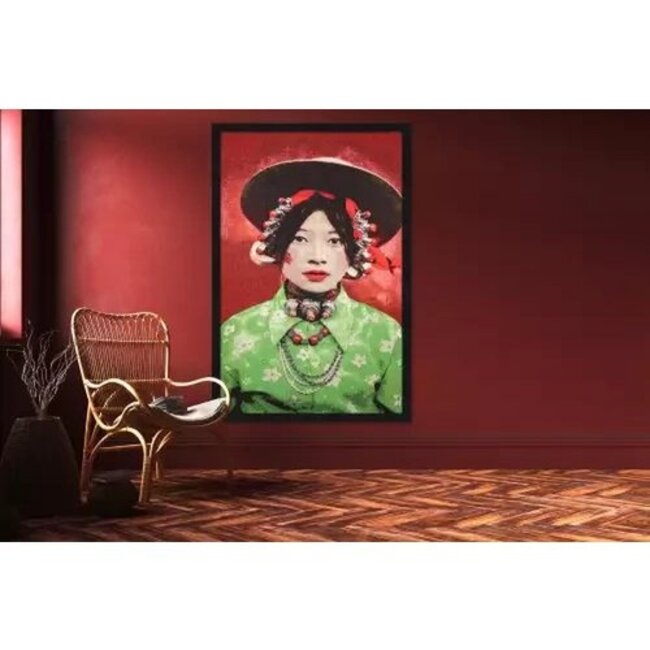 MONDiART Gobelin geweven wandtapijt 120/180 cm Tibetaans meisje WH1130 uitgerekt op een draagbalk