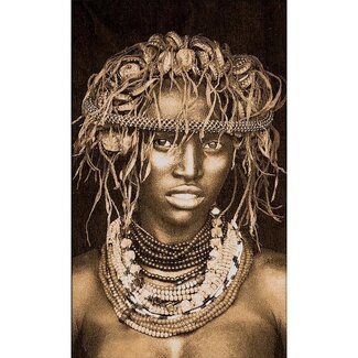 MONDiART Gobelin geweven wandtapijt 120/180 Dassanech Girl Sepia WH 1975 uitgerekt op een draagbalk