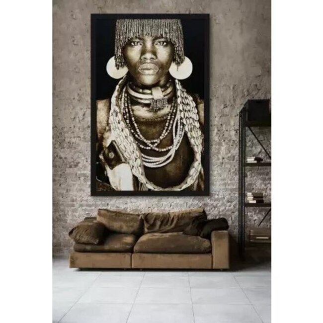 MONDiART Gobelin geweven wandtapijt 120/180 Hamar Dames Ethiopië WH1613 opgespannen op een draagbalk