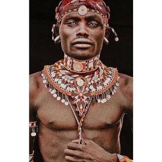 MONDiART Gobelin geweven wandtapijt 120/180 Samburu Man Zwart WH1767 uitgerekt op een draagbalk
