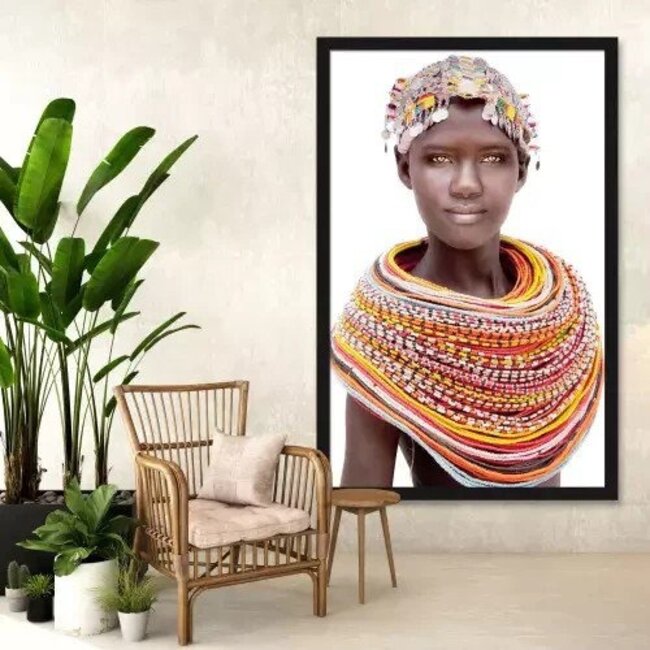 MONDiART Gobelin geweven wandtapijt 120/180 Samburu Girl White WH1743 uitgerekt op een draagbalk