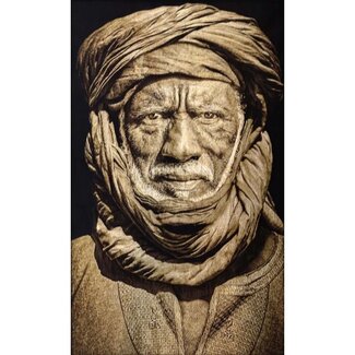 MONDiART Gobelin geweven wandtapijt 120/180 Tuarag Man Sepia WH2172 Uitgerekt