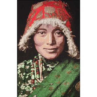 MONDiART Gobelin geweven wandtapijt 80/120 Tibetaanse vrouw WH1912 uitgerekt