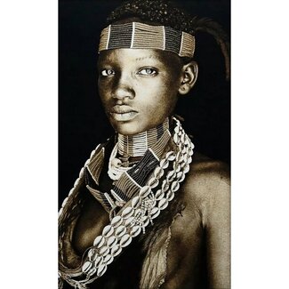MONDiART Gobelin geweven wandtapijt 75/125 Hamar Lady Ethiopië WH1860 Uitgerekt