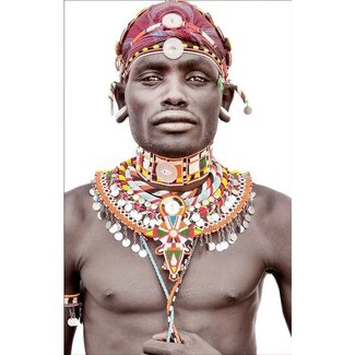MONDiART Gobelin geweven wandtapijt 80/120 Samburu Man Wit WH1747 Uitgerekt