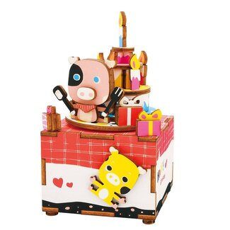 DIY Creations Muziekdoos Hout DIY 3D Puzzel Happy Birthday, Robotime, AM309, 7,3x8,5x13cm