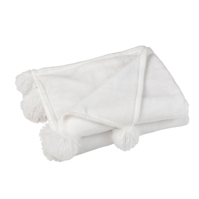 J-Line Geruite Pompom Polyester Wit