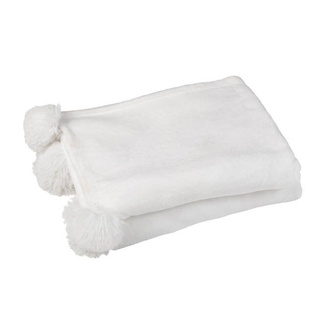 J-Line Geruite Pompom Polyester Wit