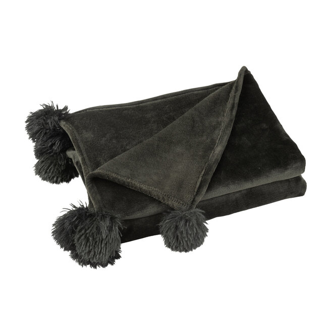 J-Line Geruite Pompom Polyester Zwart