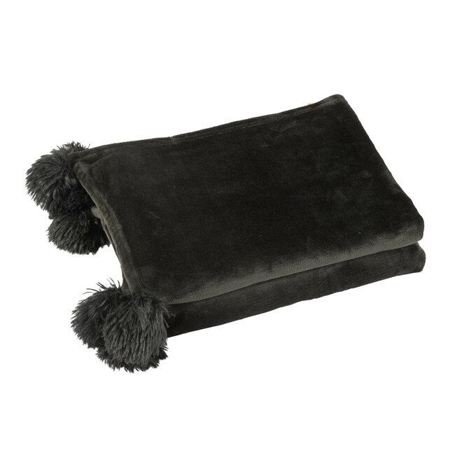 J-Line Geruite Pompom Polyester Zwart