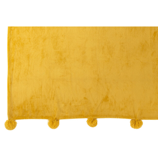 J-Line Okerkleurige polyester pompomplaid