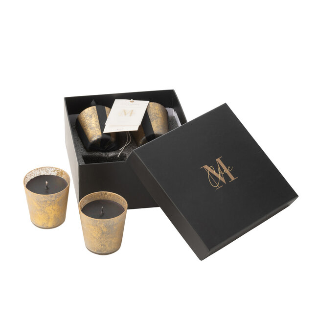 J-Line Doos met 4 geurkaarsen M-Chic Glas Goud/Zwart-20H