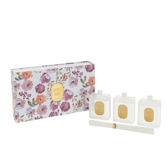 J-Line Doos 3 Geurolie+Sticks Happiness Blooms Wit