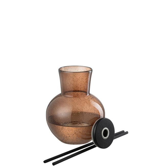 J-Line Geurolie Vaas Deksel Li-Ly Land Glas Bruin