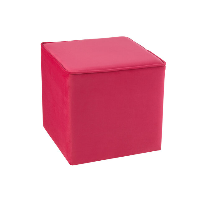 J-Line Poef Kubus Fluweel Felroze