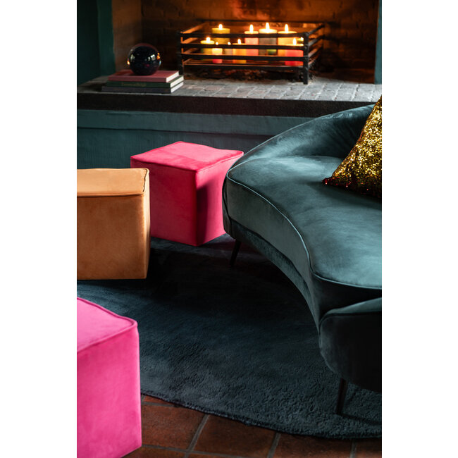 J-Line Poef Kubus Fluweel Felroze