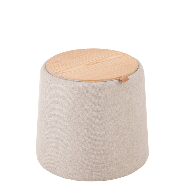 J-Line Poef/Bijzettafel Rond Textiel/Hout Beige