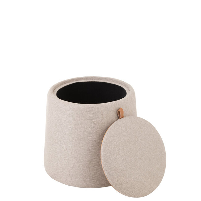 J-Line Poef/Bijzettafel Rond Textiel/Hout Beige