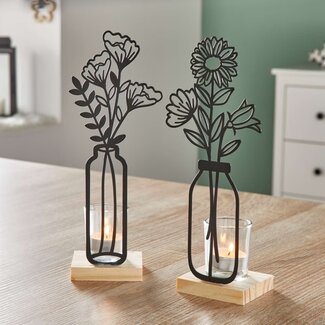 Dream-Living Theelichten set van 2 Metalen Bloemen 27x8x7cm