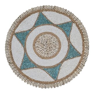 Bali-Dreams Wandbord schelpen en kralen 40 cm wit - turquoise
