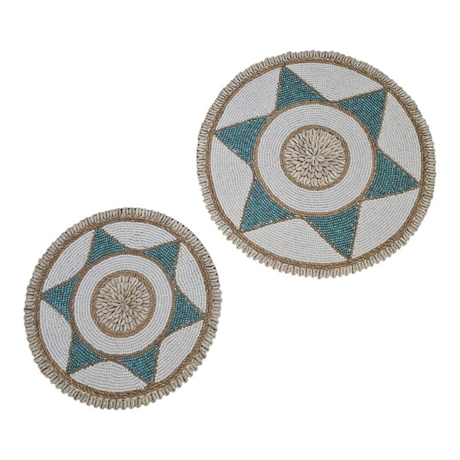 Bali-Dreams Wandbord schelpen en kralen 40 cm wit - turquoise