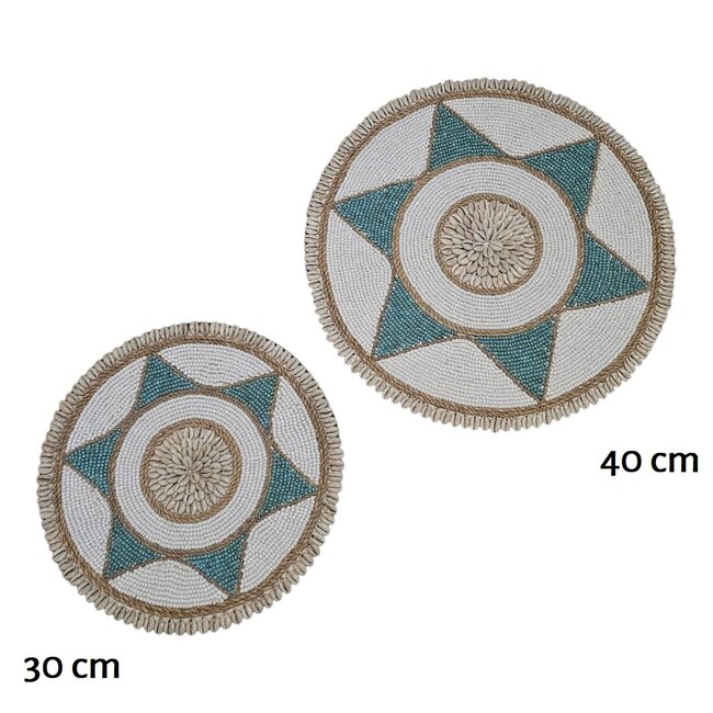 Bali-Dreams Wandbord schelpen en kralen 40 cm wit - turquoise