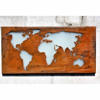 Dream-Garden Wereldkaart in roest - ontwerp voor thuis en op kantoor | met glas 80 x 40 cm