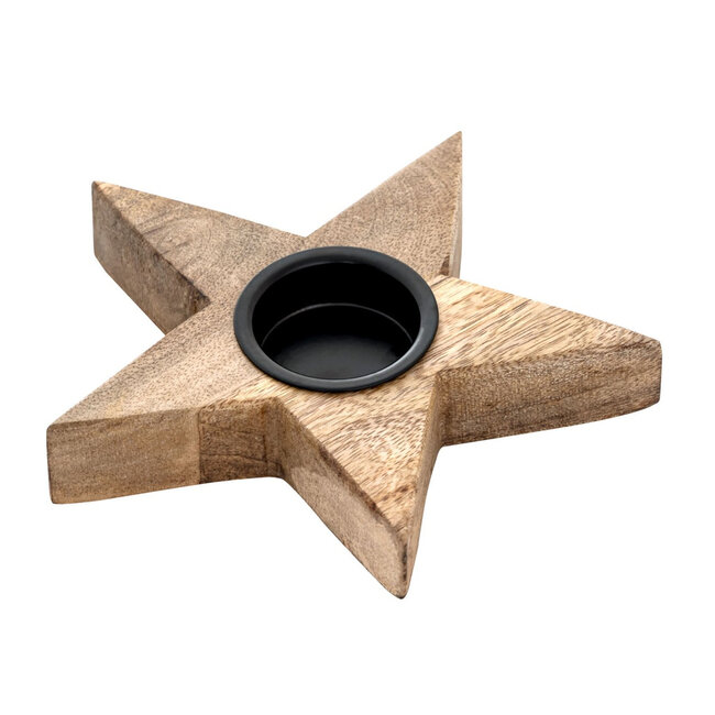 Dream-Living  Set van 3 Sterren Theelichthouders – 15x15 cm – Mangohout